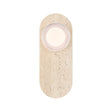 Belin Indoor/Outdoor LED Wall Sconce 15", Travertine and Clear Smooth Glass, front view of oval travertine backplate