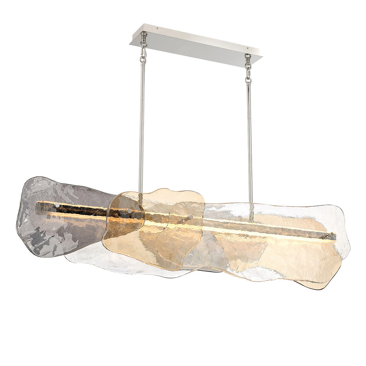 Salome Linear LED Chandelier 58", Polished Nickel and Gilded Fog Glass