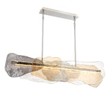 Salome Linear LED Chandelier 58", Polished Nickel and Gilded Fog Glass