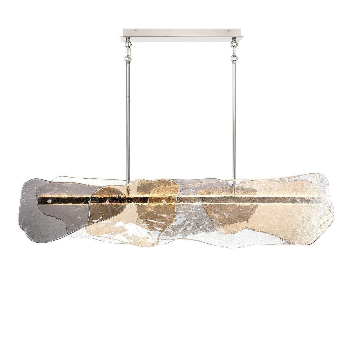 Salome Linear LED Chandelier 58", Polished Nickel and Gilded Fog Glass