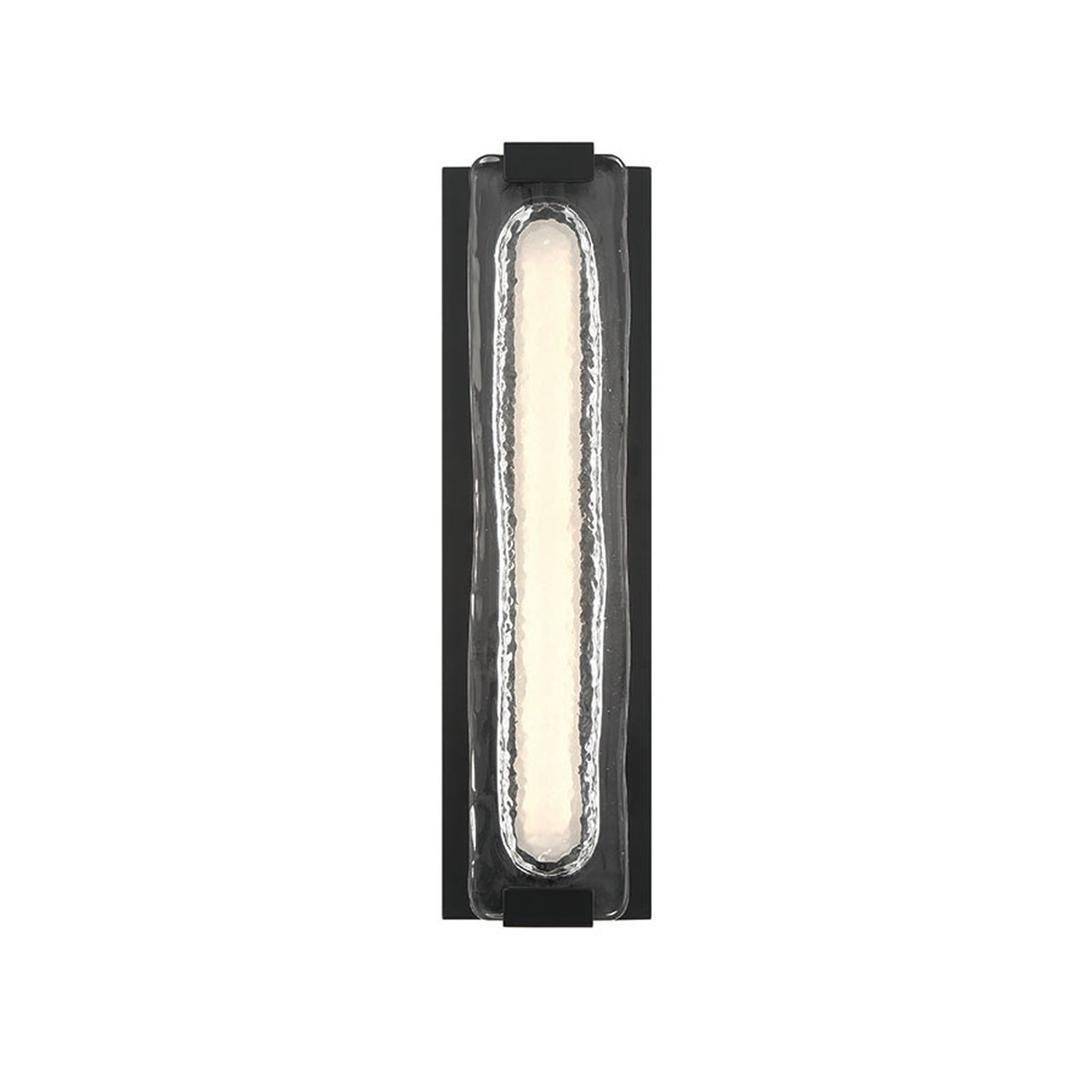 Darion Outdoor LED Wall Sconce, Medium 18", Matte Black and Clear Textured Glass