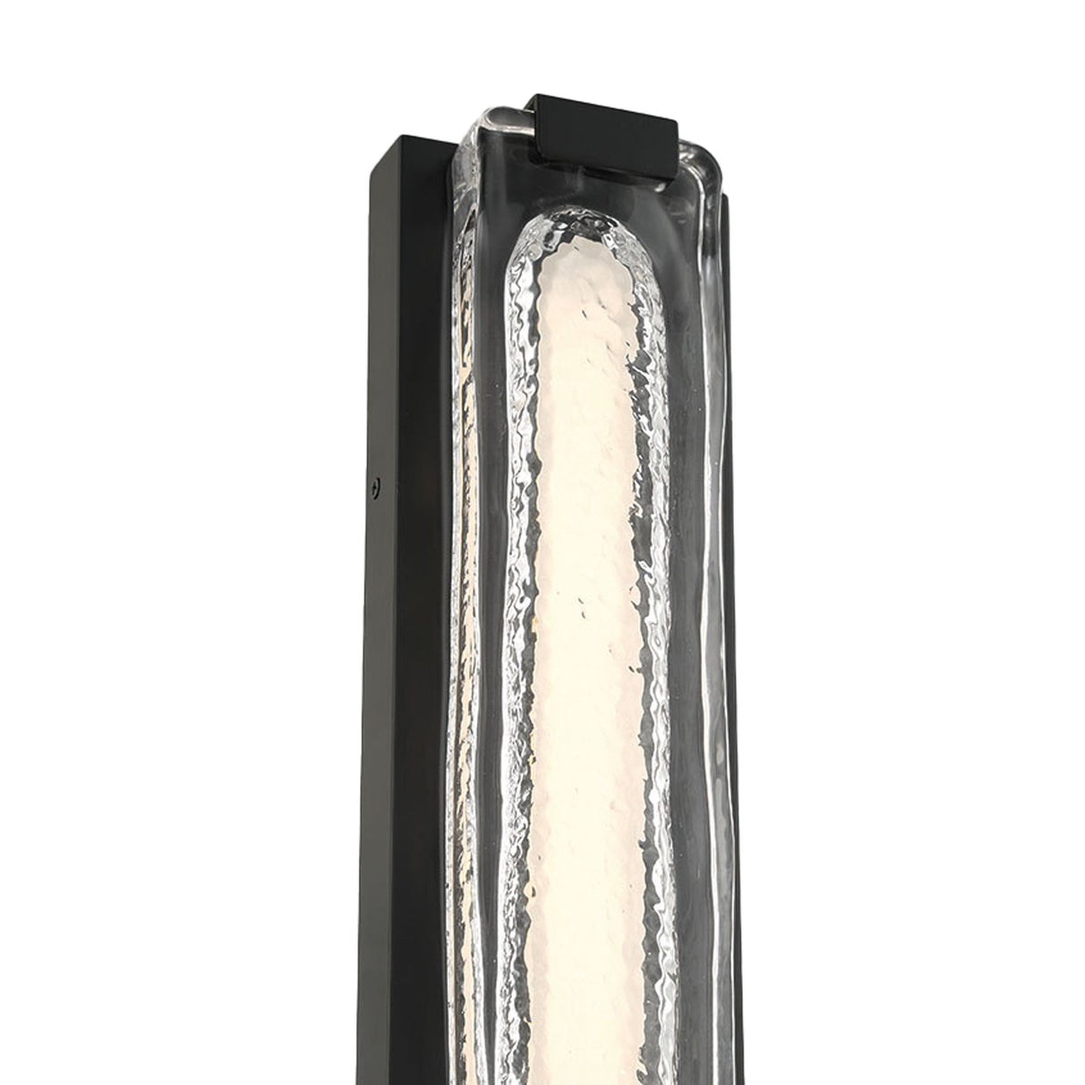 Darion Outdoor LED Wall Sconce, Medium 18", Matte Black and Clear Textured Glass
