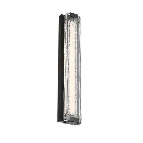 Darion Outdoor LED Wall Sconce, Large 24", Matte Black and Clear Textured Glass