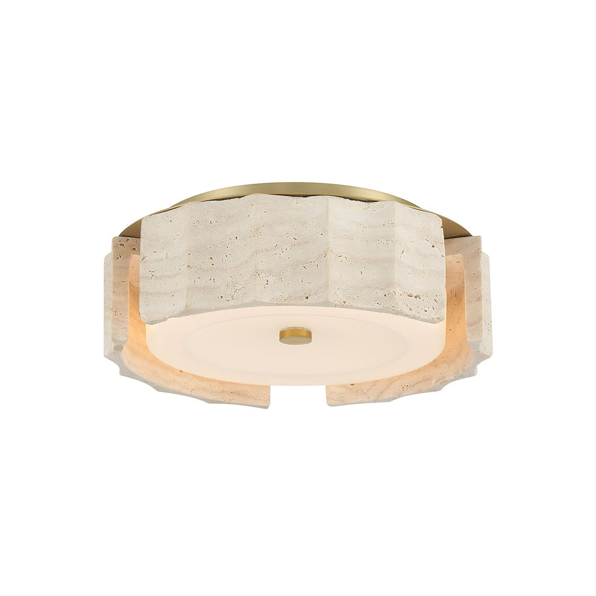 Damari Small LED Flush Mount 12", Travertine and Brass