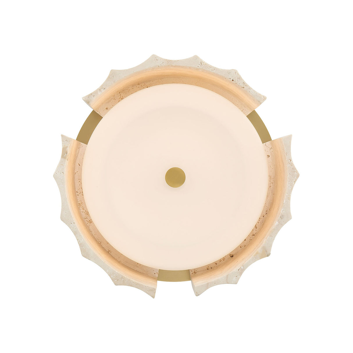 Damari Small LED Flush Mount 12", Travertine and Brass
