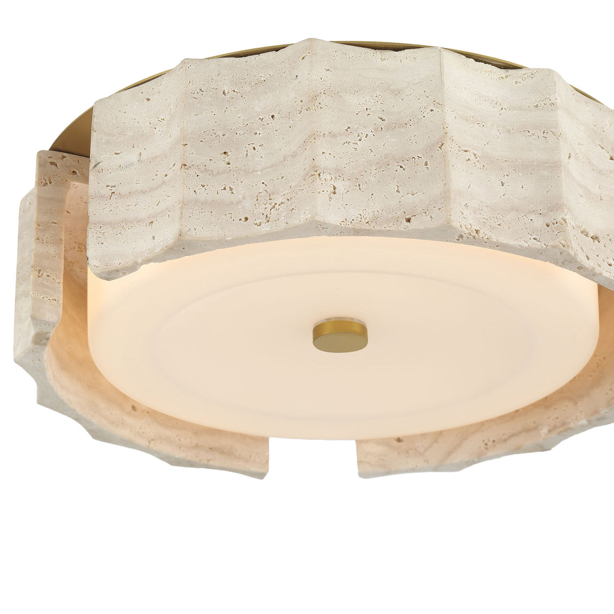 Damari Small LED Flush Mount 12", Travertine and Brass