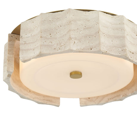 Damari Small LED Flush Mount 12", Travertine and Brass
