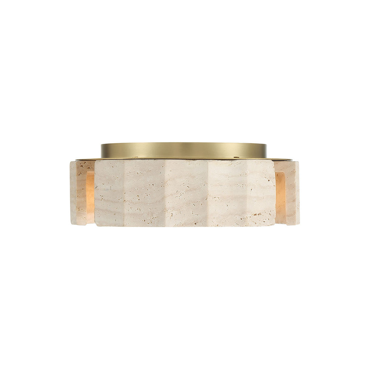 Damari Small LED Flush Mount 12", Travertine and Brass