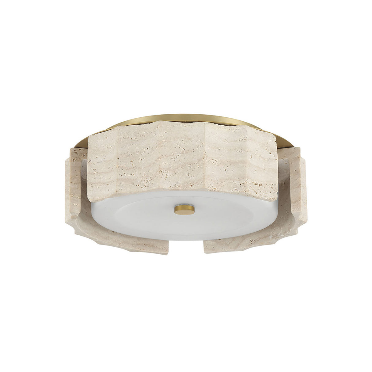 Damari Small LED Flush Mount 12", Travertine and Brass