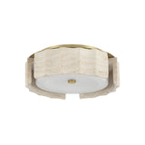 Damari Small LED Flush Mount 12", Travertine and Brass