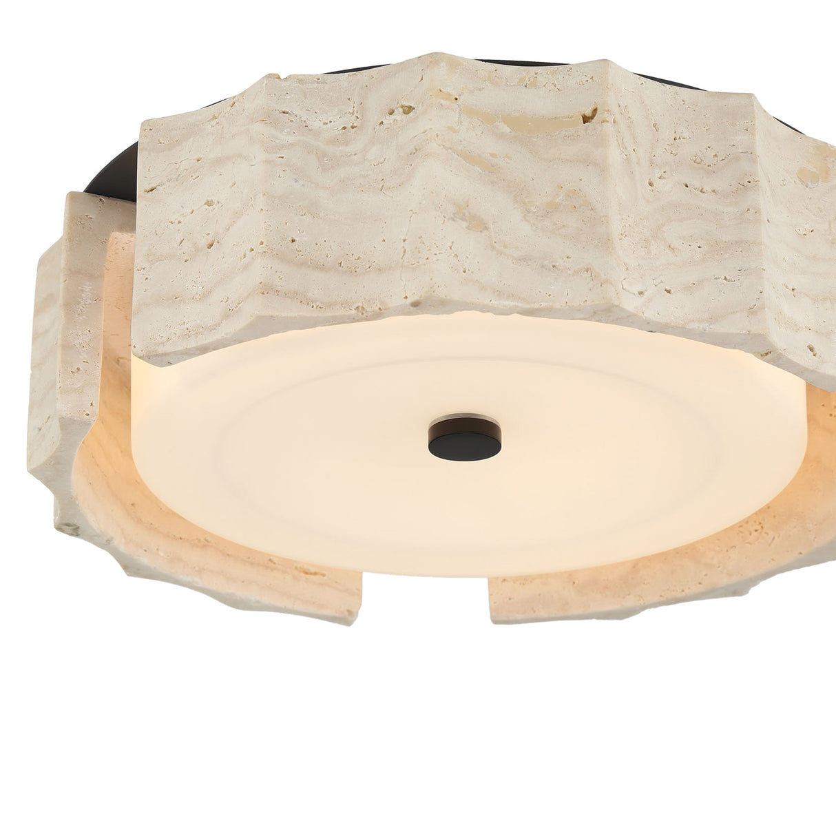 Damari Small LED Flush Mount 12", Travertine and Matte Black
