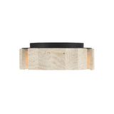 Damari Small LED Flush Mount 12", Travertine and Matte Black