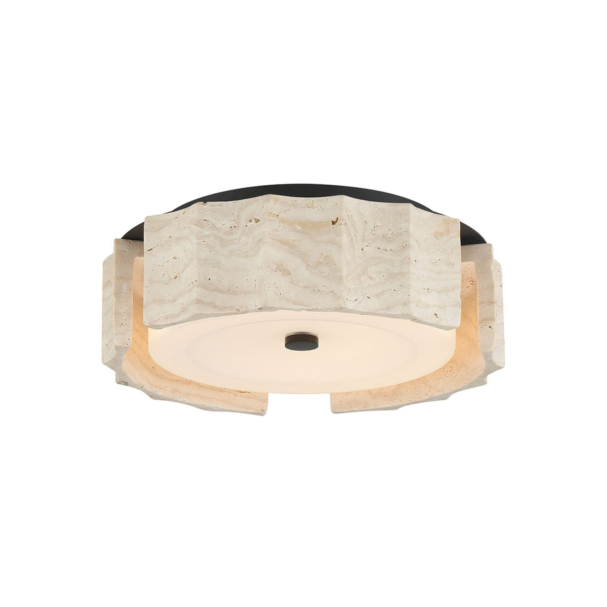 Damari Small LED Flush Mount 12", Travertine and Matte Black