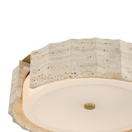 Damari Medium LED Flush Mount 18", Travertine and Brass