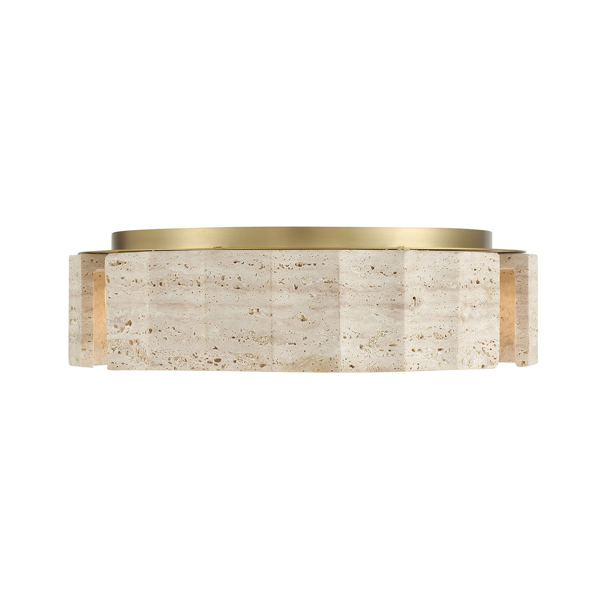 Damari Medium LED Flush Mount 18", Travertine and Brass