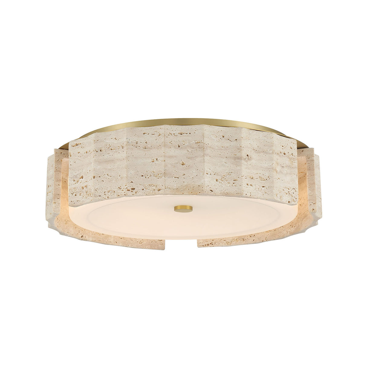 Damari Medium LED Flush Mount 18", Travertine and Brass