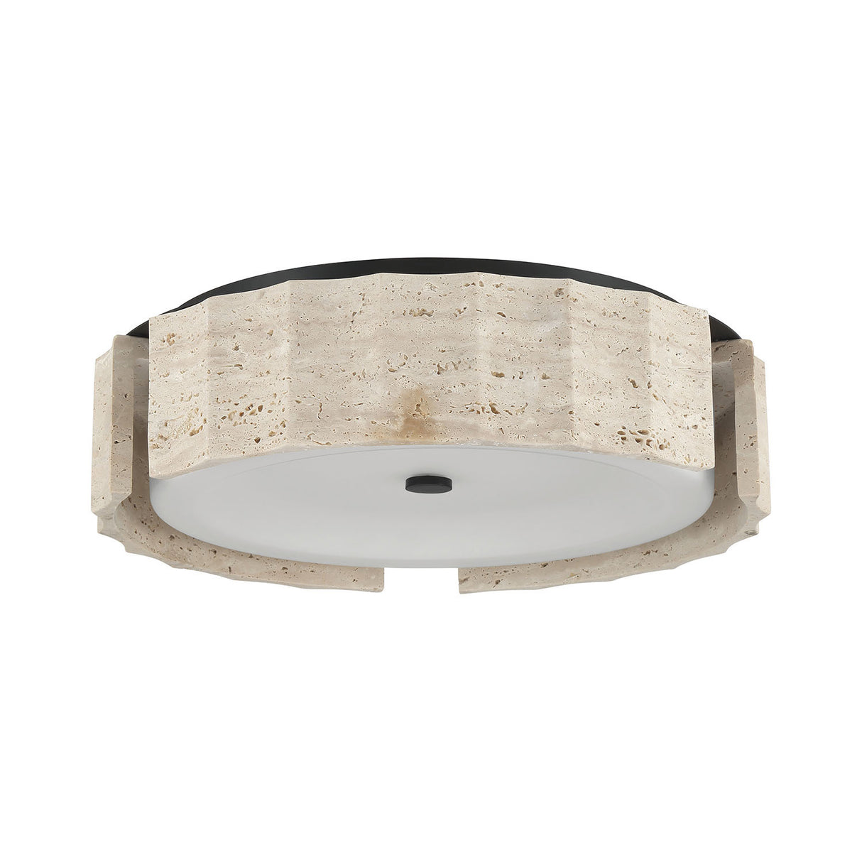 Damari Medium LED Flush Mount 18", Travertine and Matte Black