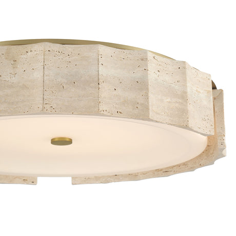 Damari Large LED Flush Mount 24", Travertine and Brass