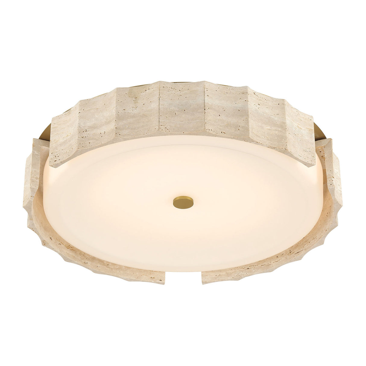 Damari Large LED Flush Mount 24", Travertine and Brass