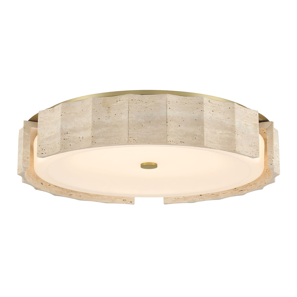 Damari Large LED Flush Mount 24", Travertine and Brass