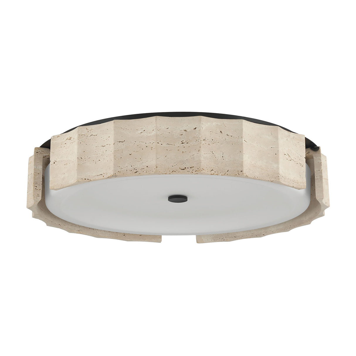 Damari Large LED Flush Mount 24", Travertine and Matte Black