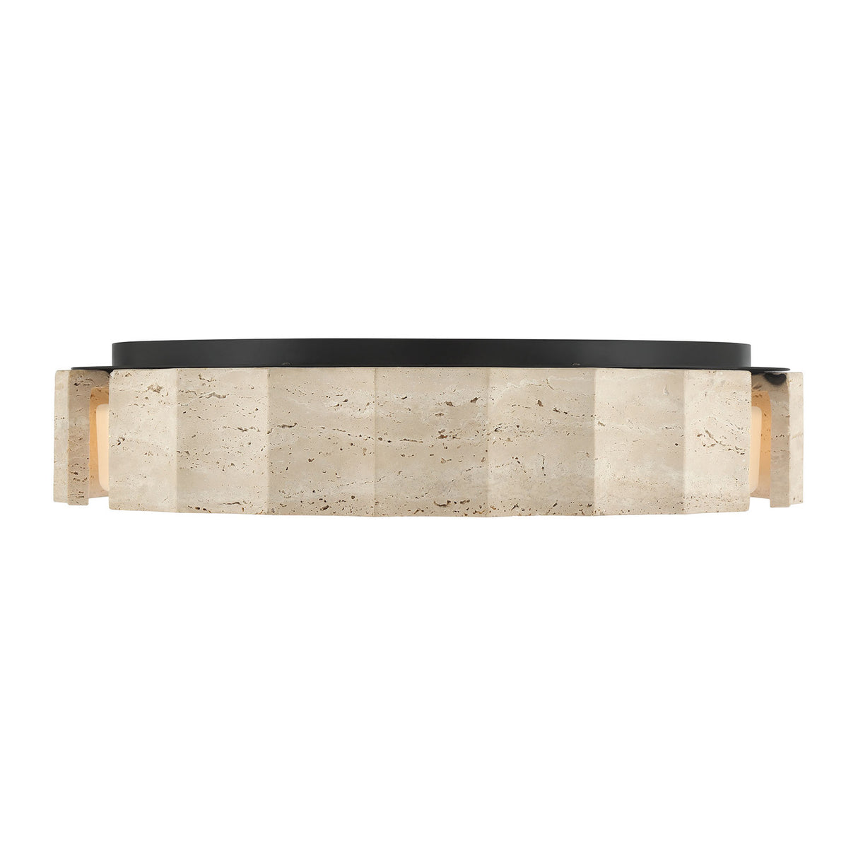 Damari Large LED Flush Mount 24", Travertine and Matte Black