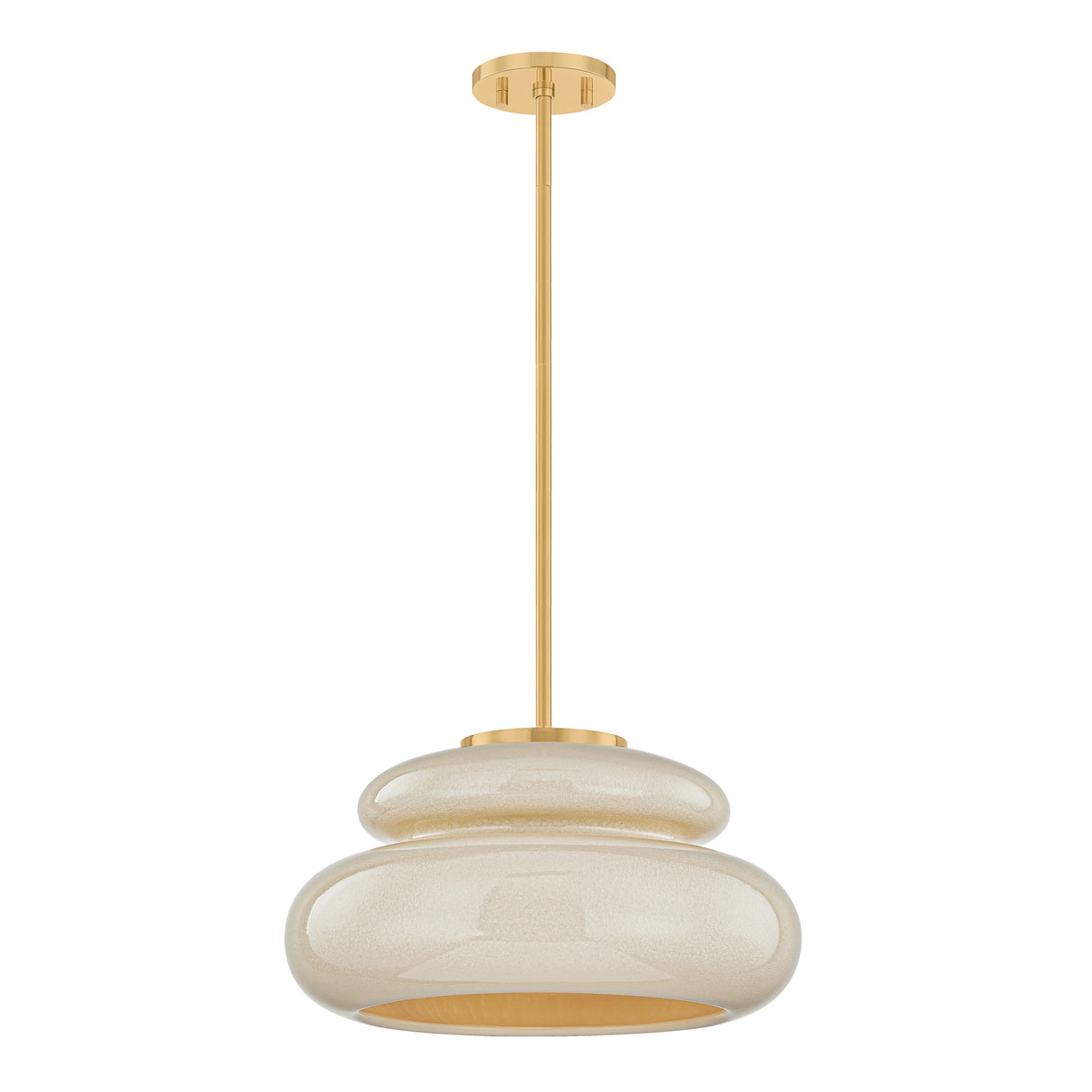 Ellsworth Pendant 16", Taupe Crackle Ceramic and Aged Brass