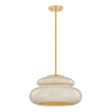 Ellsworth Pendant 16", Taupe Crackle Ceramic and Aged Brass
