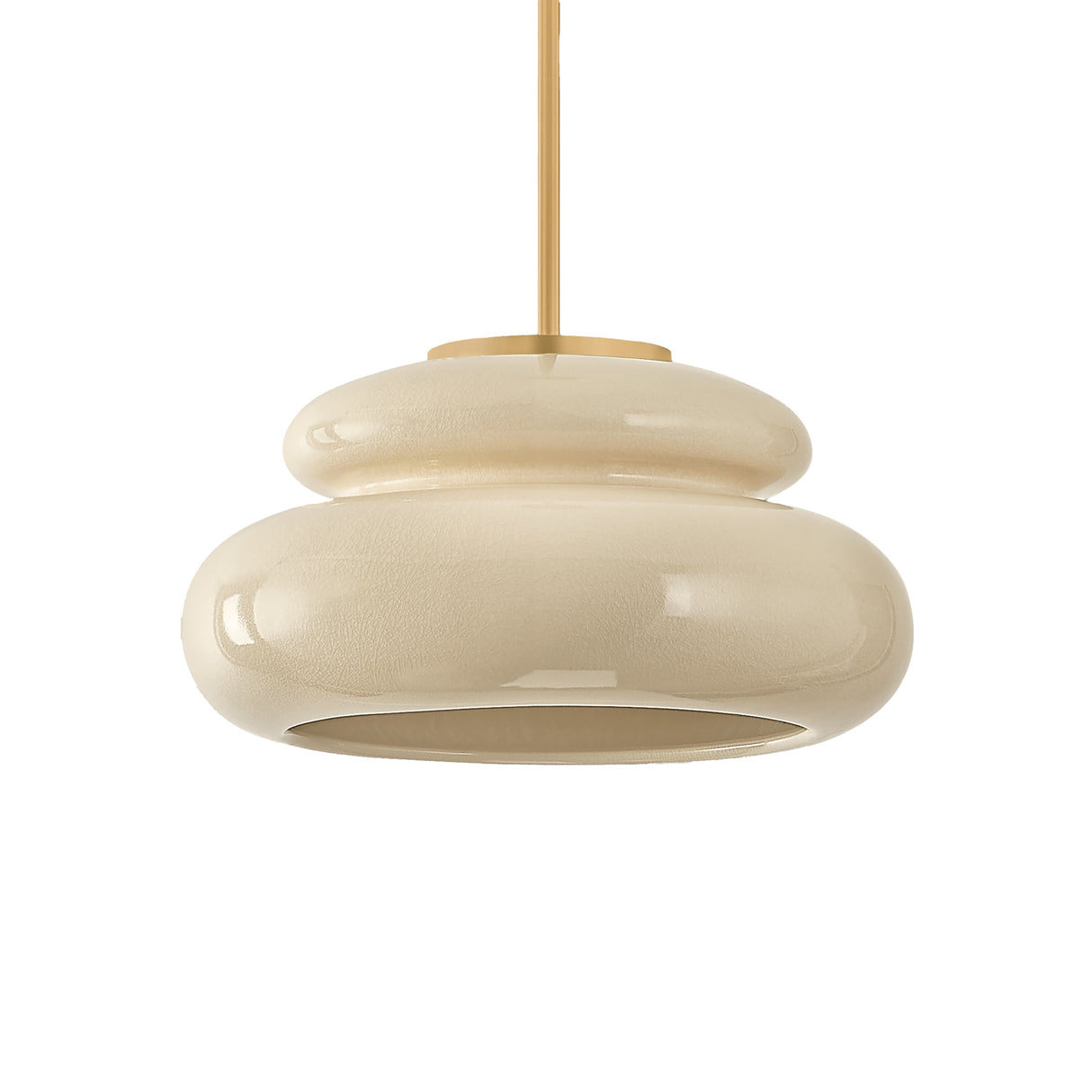 Ellsworth Pendant 16", Taupe Crackle Ceramic and Aged Brass