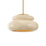 Ellsworth Pendant 16", Taupe Crackle Ceramic and Aged Brass