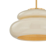 Ellsworth Pendant 16", Taupe Crackle Ceramic and Aged Brass