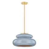 Ellsworth Pendant 16", Blue Crackle Ceramic and Aged Brass