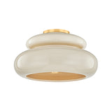 Ellsworth Semi-Flush 16", Taupe Crackle Ceramic and Aged Brass