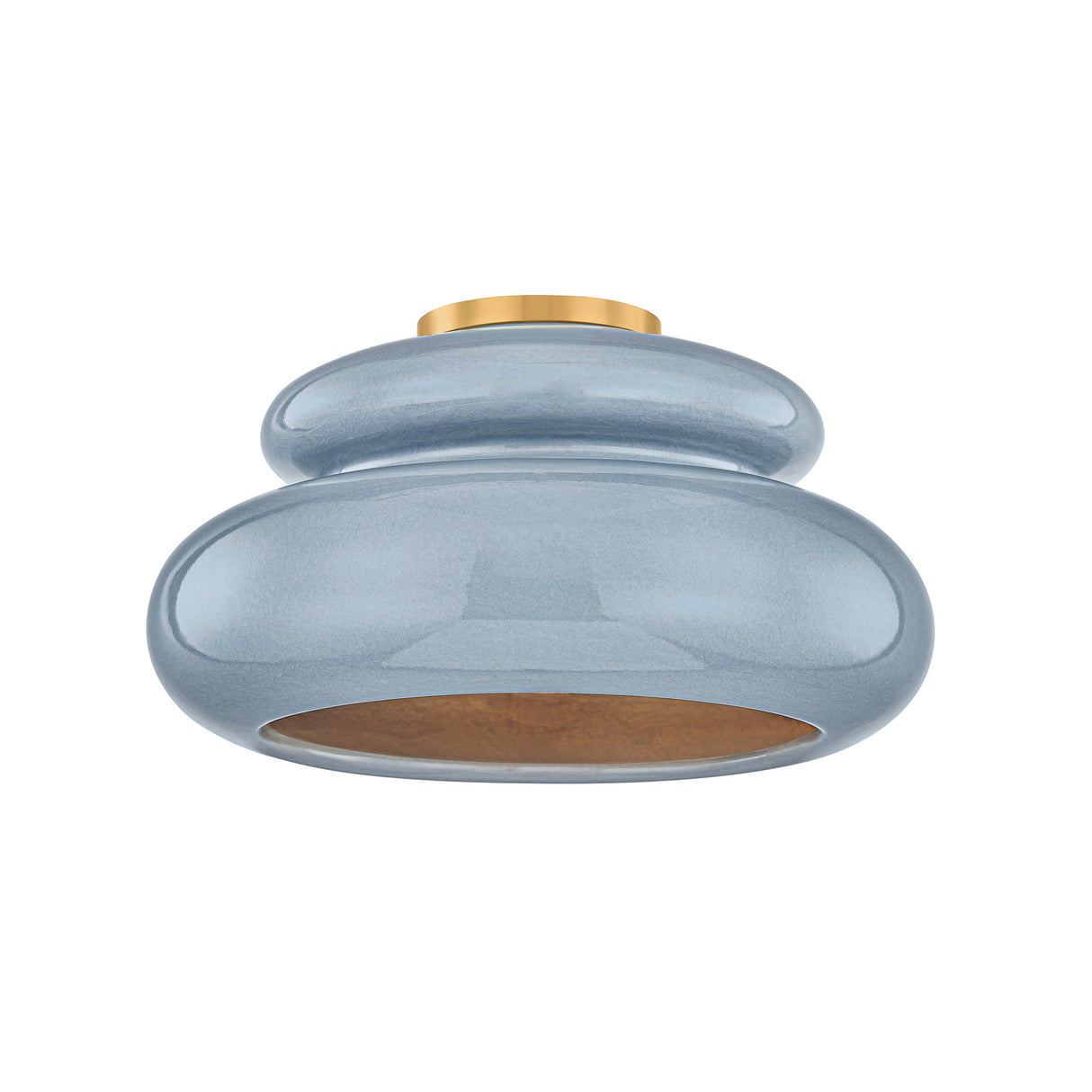 Ellsworth Semi-Flush 16", Blue Crackle Ceramic and Aged Brass