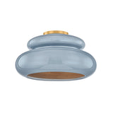 Ellsworth Semi-Flush 16", Blue Crackle Ceramic and Aged Brass