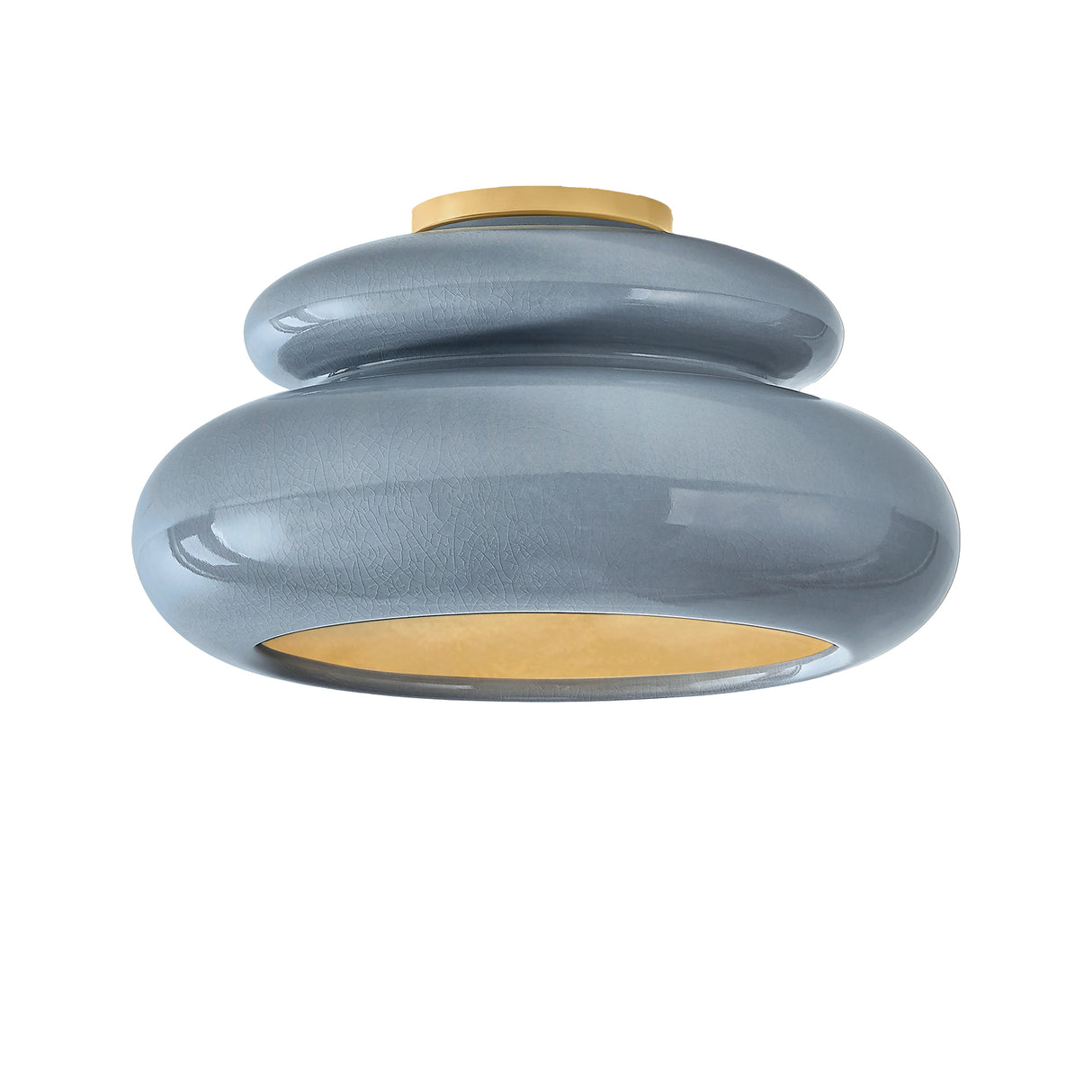 Ellsworth Semi-Flush 16", Blue Crackle Ceramic and Aged Brass