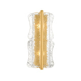 Bristolia 2 Light Wall Sconce 19", Aged Brass and Clear Piastra Glass