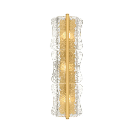 Bristolia 3 Light Wall Sconce 28", Aged Brass and Clear Piastra Glass