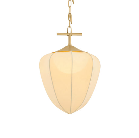 Chiya Medium Pendant 15", Vintage Brass and White Silk