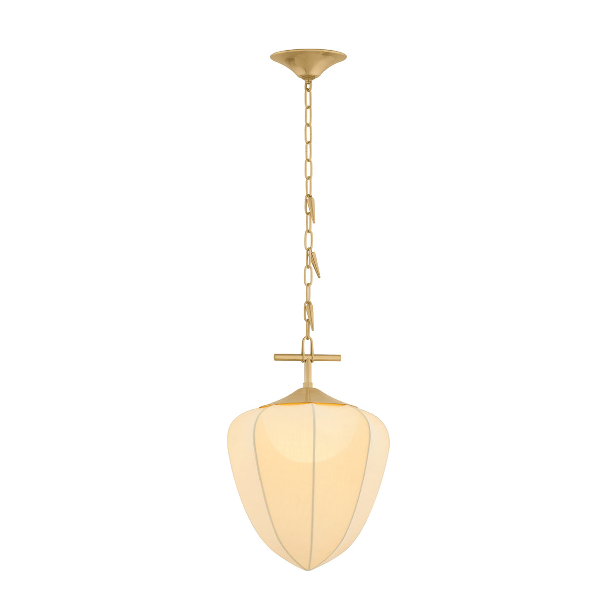 Chiya Medium Pendant 15", Vintage Brass and White Silk