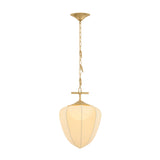 Chiya Medium Pendant 15", Vintage Brass and White Silk