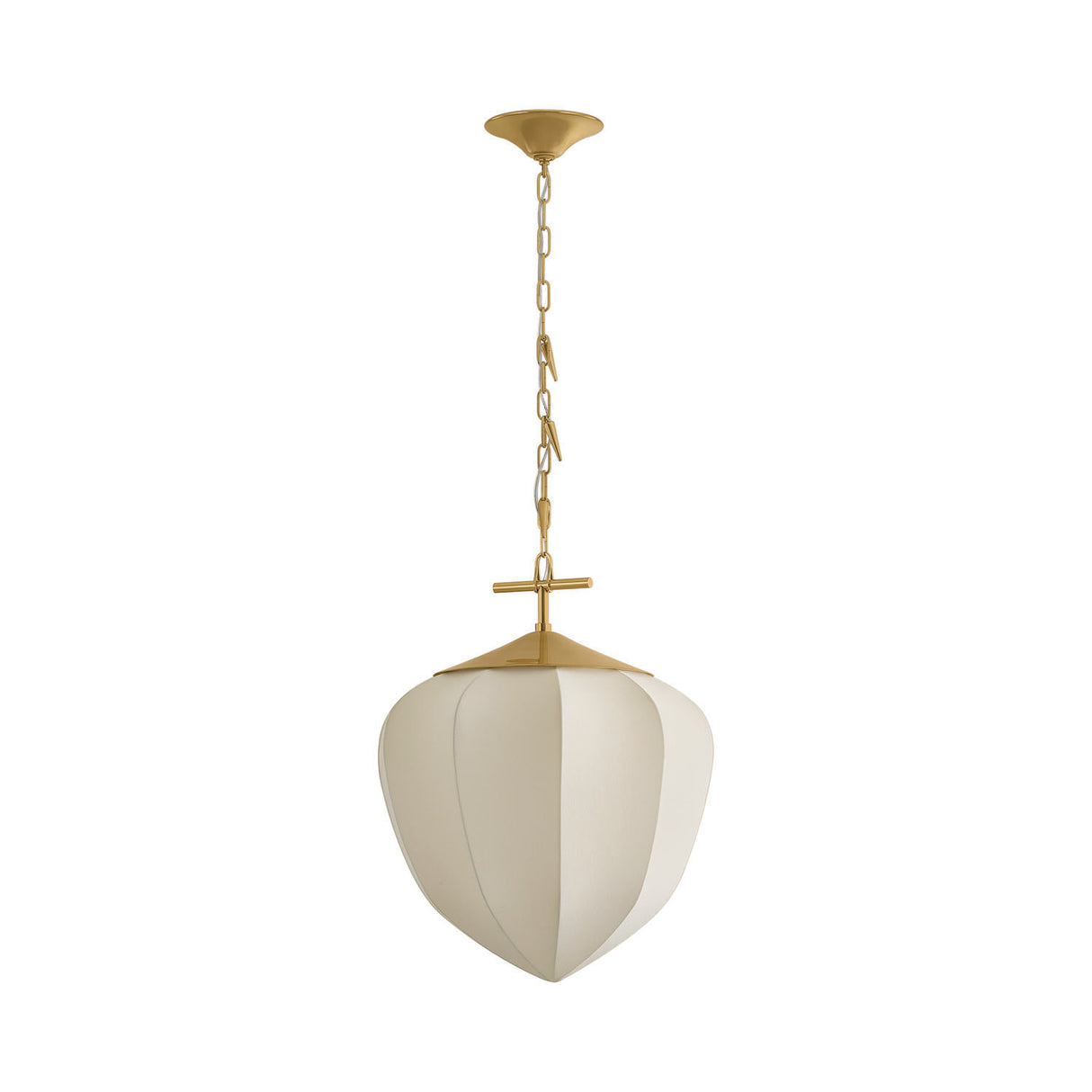 Chiya Large Pendant 21", Vintage Brass and White Silk