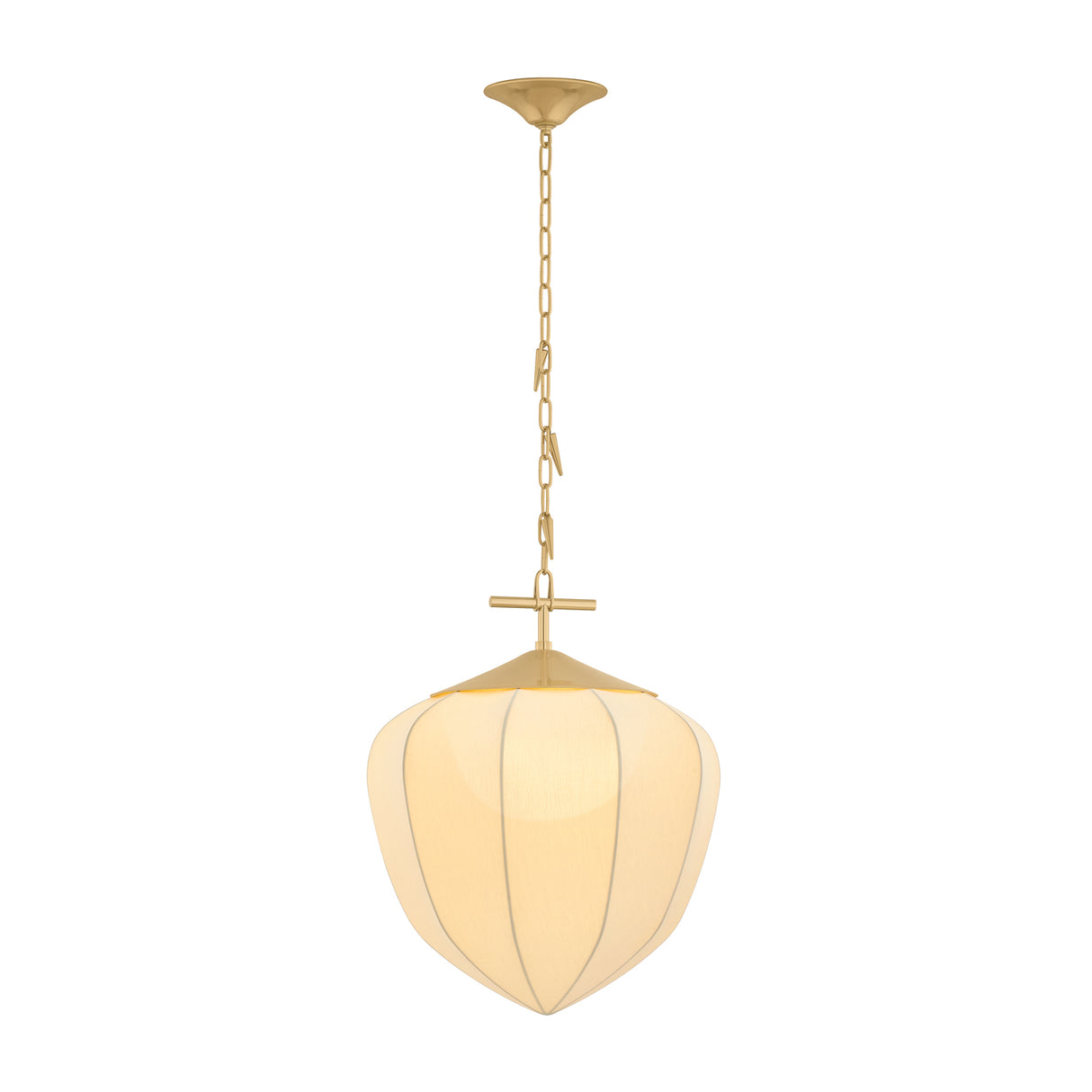 Chiya Large Pendant 21", Vintage Brass and White Silk