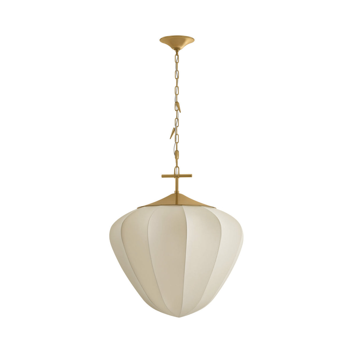 Chiya Extra Large Pendant 28", Vintage Brass and White Silk