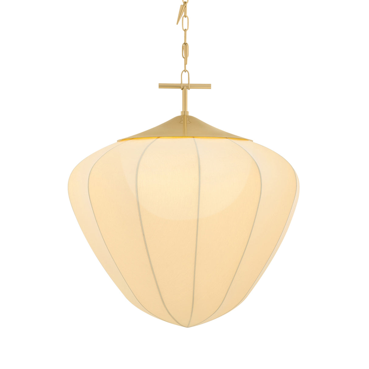 Chiya Extra Large Pendant 28", Vintage Brass and White Silk