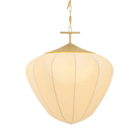 Chiya Extra Large Pendant 28", Vintage Brass and White Silk