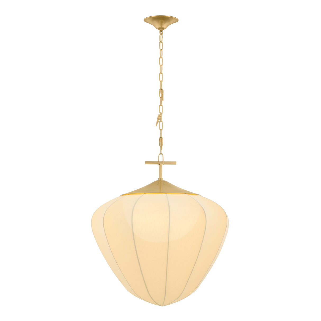 Chiya Extra Large Pendant 28", Vintage Brass and White Silk