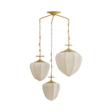 Chiya 3 Light Chandelier 44", Vintage Brass and White Silk