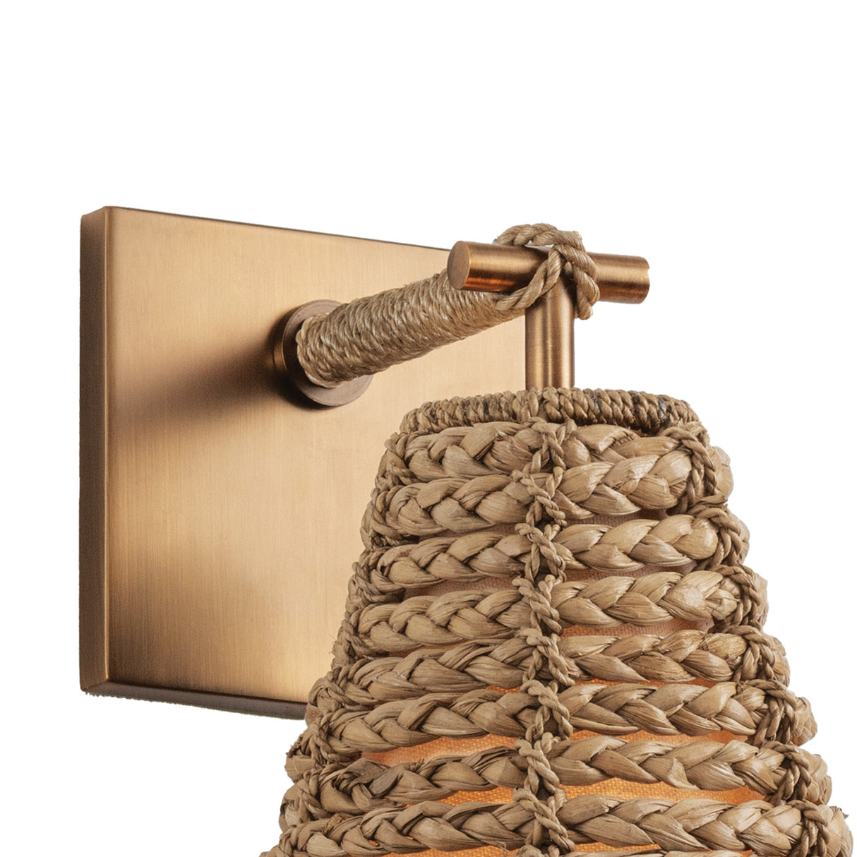 Grove Wall Sconce 11", Braided Jute and Patina Brass