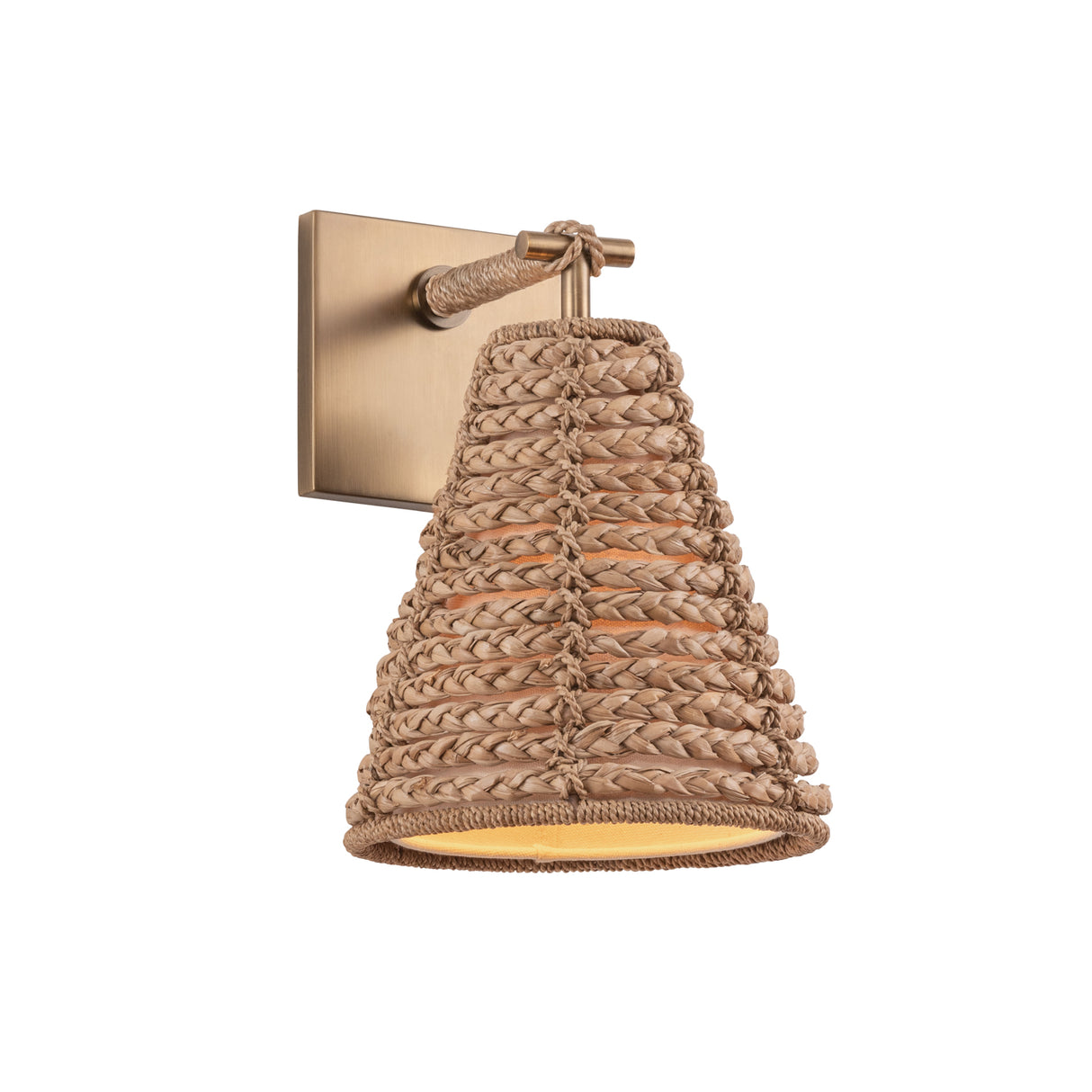 Grove Wall Sconce 11", Braided Jute and Patina Brass